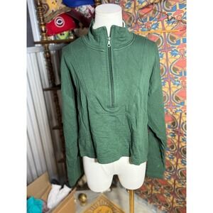 aerie Forest Green Quarter-Zip Pullover Sweatshirt